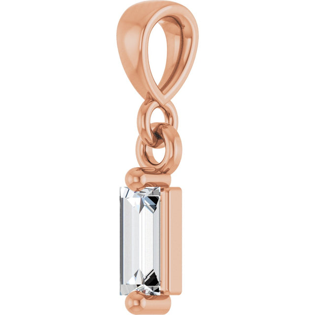 14K Gold Straight Baguette Natural Diamond Solitaire Pendant - Rose Gold - view 2
