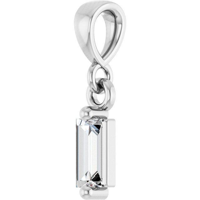 Platinum Straight Baguette Natural Diamond Solitaire Pendant - view 2