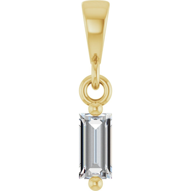14K Gold Straight Baguette Natural Diamond Solitaire Pendant - Yellow Gold