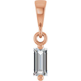 14K Gold Straight Baguette Natural Diamond Solitaire Pendant - Rose Gold
