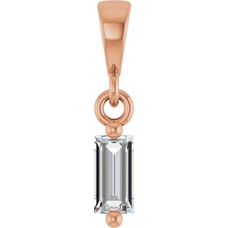 14K Gold Straight Baguette Natural Diamond Solitaire Pendant - Rose Gold