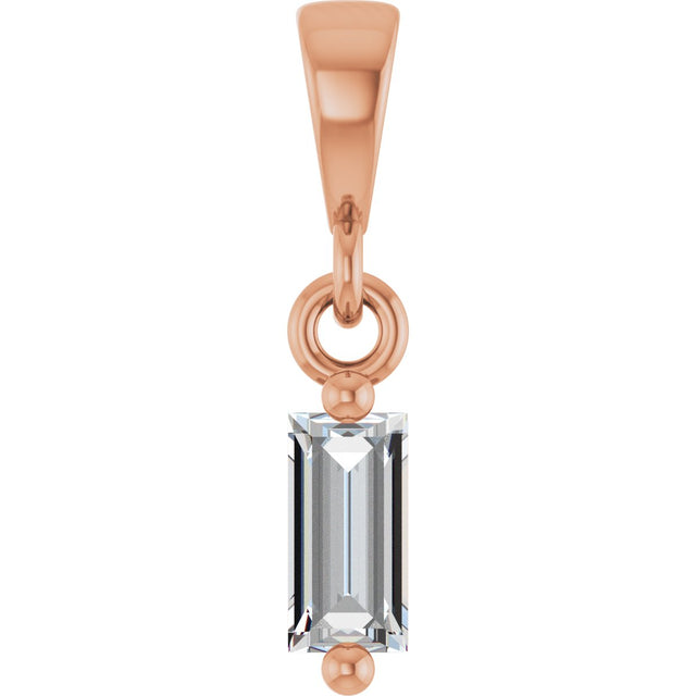 14K Gold Straight Baguette Natural Diamond Solitaire Pendant - Rose Gold