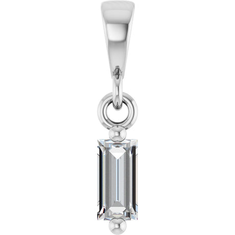 14K Gold Straight Baguette Natural Diamond Solitaire Pendant - White Gold