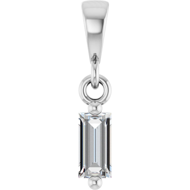 14K Gold Straight Baguette Natural Diamond Solitaire Pendant - White Gold
