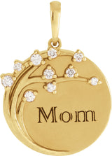 14K Gold Round Natural Diamond Engravable Family Tree Necklace or Pendant - Yellow Gold - view 4
