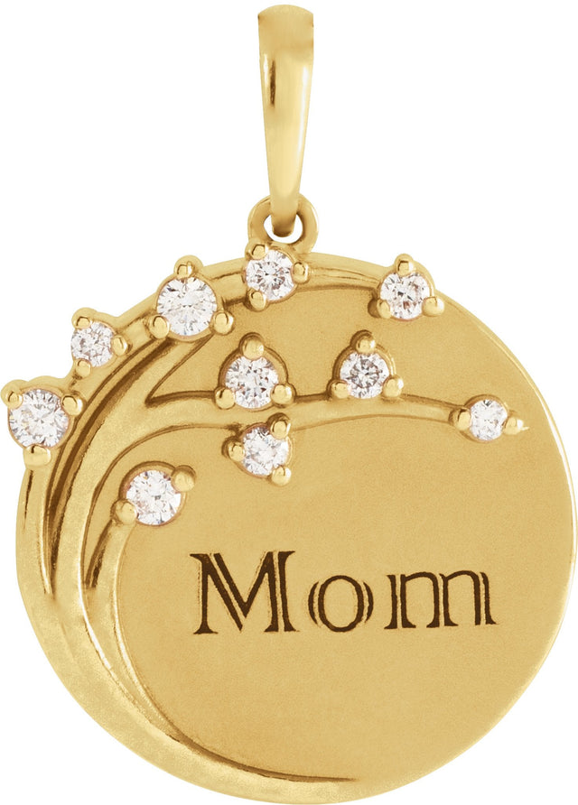 14K Gold Round Natural Diamond Engravable Family Tree Necklace or Pendant - Yellow Gold - view 4