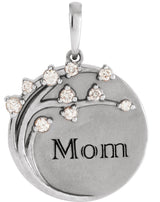 14K Gold Round Natural Diamond Engravable Family Tree Necklace or Pendant - White Gold - view 4