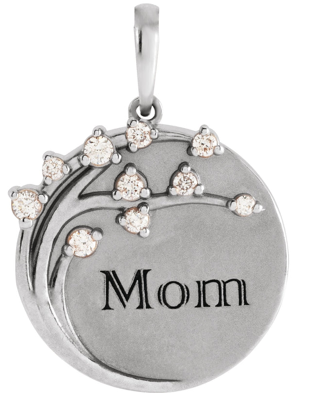 Platinum Round Natural Diamond Engravable Family Tree Necklace or Pendant - view 4