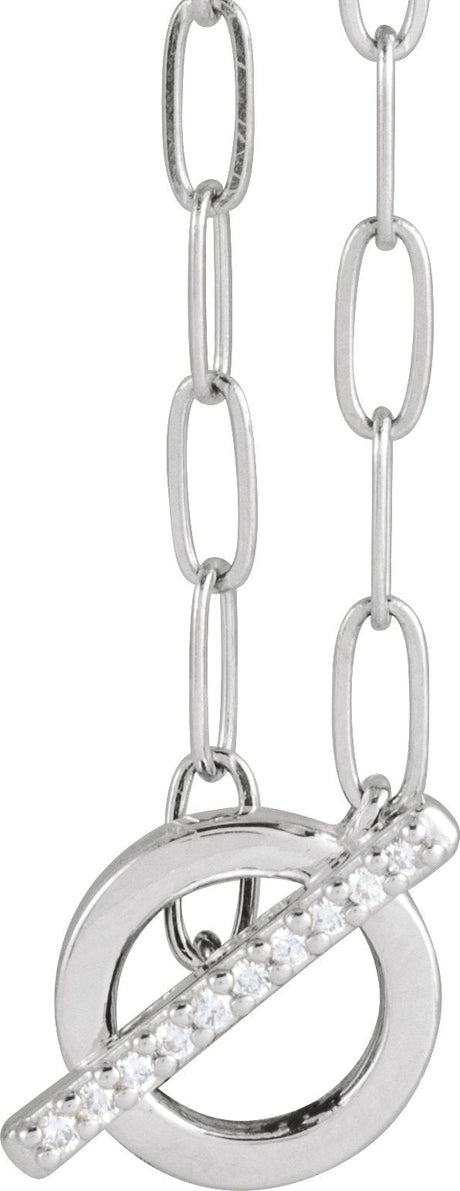 14K Gold Round Natural Diamond Accented Toggle Necklace - White Gold
