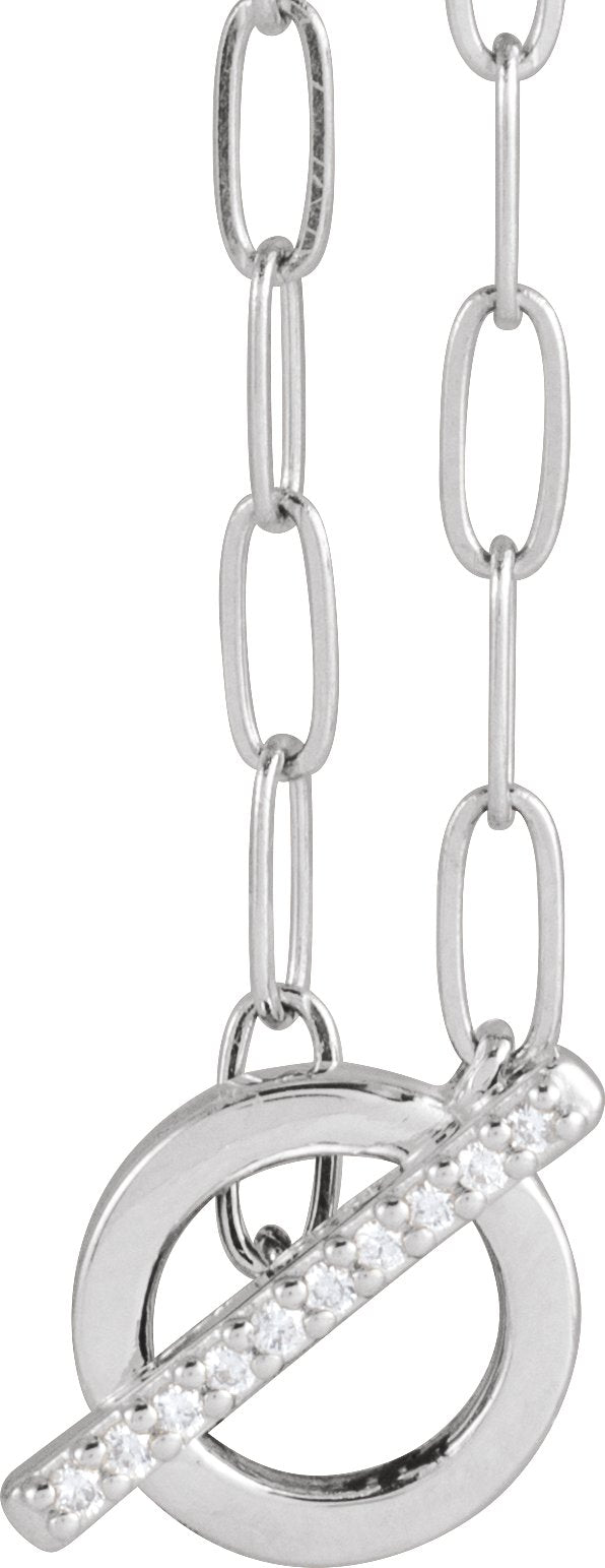 14K Gold Round Natural Diamond Accented Toggle Necklace - White Gold