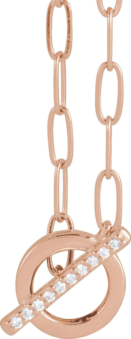 14K Gold Round Natural Diamond Accented Toggle Necklace - Rose Gold