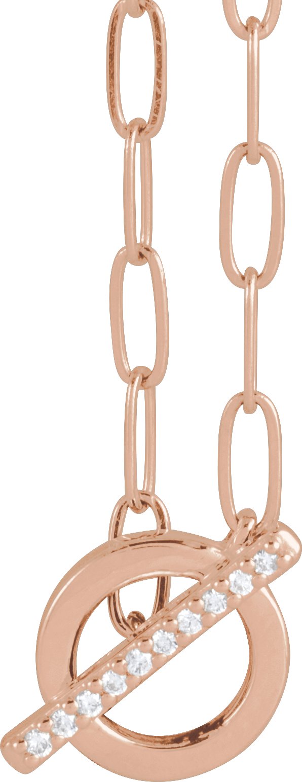 14K Gold Round Natural Diamond Accented Toggle Necklace - Rose Gold