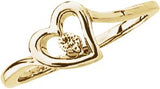 14K Gold Round Natural Diamond Accented Heart Ring – 2.5mm Stones - Yellow Gold