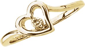 14K Gold Round Natural Diamond Accented Heart Ring – 2.5mm Stones - Yellow Gold