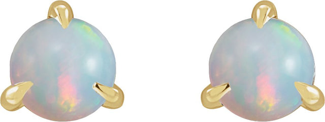 14K Gold Natural White Opal Round 3-Prong Claw Rose-Cut Stud Earrings - Yellow Gold - view 2