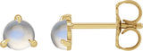 14K Gold Natural Rainbow Moonstone Round 3-Prong Claw Rose-Cut Stud Earrings - Yellow Gold