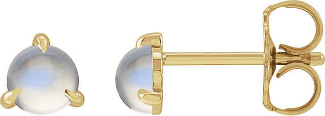 14K Gold Natural Rainbow Moonstone Round 3-Prong Claw Rose-Cut Stud Earrings - Yellow Gold
