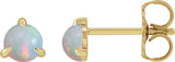 14K Gold Natural White Opal Round 3-Prong Claw Rose-Cut Stud Earrings - Yellow Gold