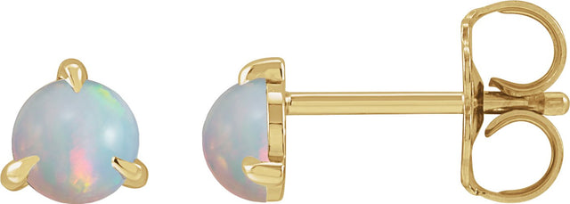 14K Gold Natural White Opal Round 3-Prong Claw Rose-Cut Stud Earrings - Yellow Gold