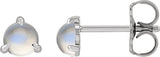 14K Gold Natural Rainbow Moonstone Round 3-Prong Claw Rose-Cut Stud Earrings - White Gold