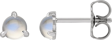 14K Gold Natural Rainbow Moonstone Round 3-Prong Claw Rose-Cut Stud Earrings - White Gold