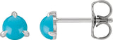 14K Gold Natural Turquoise Round 3-Prong Claw Rose-Cut Stud Earrings - White Gold