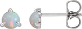 Platinum Natural White Opal Round 3-Prong Claw Rose-Cut Stud Earrings