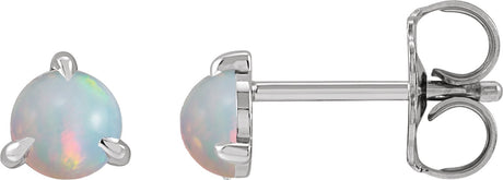 14K Gold Natural White Opal Round 3-Prong Claw Rose-Cut Stud Earrings - White Gold
