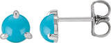 Platinum Natural Turquoise Round 3-Prong Claw Rose-Cut Stud Earrings