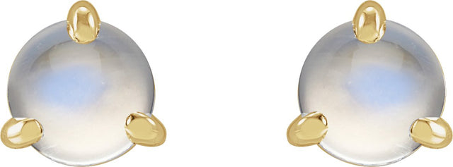 14K Gold Natural Rainbow Moonstone Round 3-Prong Claw Rose-Cut Stud Earrings - Yellow Gold - view 2