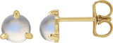 14K Gold Natural Rainbow Moonstone Round 3-Prong Claw Rose-Cut Stud Earrings - Yellow Gold