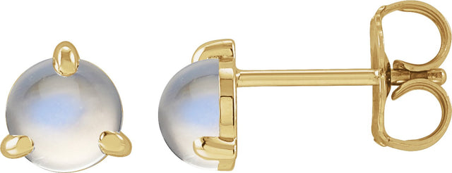 14K Gold Natural Rainbow Moonstone Round 3-Prong Claw Rose-Cut Stud Earrings - Yellow Gold