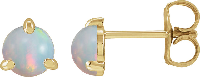 14K Gold Natural White Opal Round 3-Prong Claw Rose-Cut Stud Earrings - Yellow Gold
