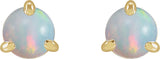 14K Gold Natural White Opal Round 3-Prong Claw Rose-Cut Stud Earrings - Yellow Gold - view 2