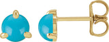 14K Gold Natural Turquoise Round 3-Prong Claw Rose-Cut Stud Earrings - Yellow Gold