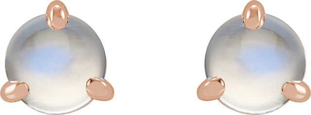 14K Gold Natural Rainbow Moonstone Round 3-Prong Claw Rose-Cut Stud Earrings - Rose Gold - view 2