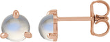 14K Gold Natural Rainbow Moonstone Round 3-Prong Claw Rose-Cut Stud Earrings - Rose Gold