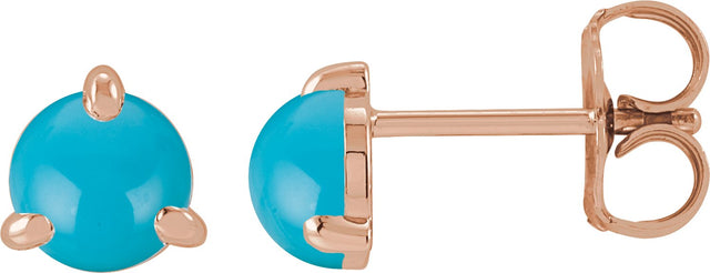 14K Gold Natural Turquoise Round 3-Prong Claw Rose-Cut Stud Earrings - Rose Gold