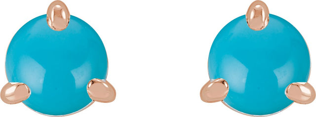 14K Gold Natural Turquoise Round 3-Prong Claw Rose-Cut Stud Earrings - Rose Gold - view 2