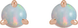 14K Gold Natural White Opal Round 3-Prong Claw Rose-Cut Stud Earrings - Rose Gold - view 2