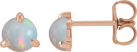 14K Gold Natural White Opal Round 3-Prong Claw Rose-Cut Stud Earrings - Rose Gold