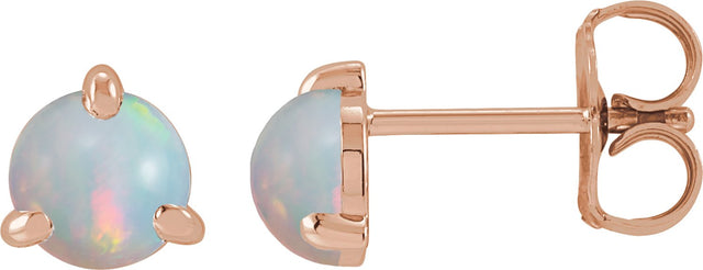 14K Gold Natural White Opal Round 3-Prong Claw Rose-Cut Stud Earrings - Rose Gold