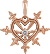 14K Gold Round Natural Diamond Heart & Daggers Necklace or Pendant - Rose Gold