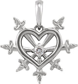 Platinum Round Natural Diamond Heart & Daggers Necklace or Pendant
