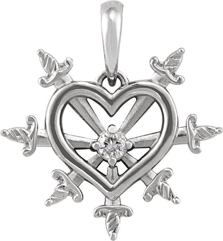 14K Gold Round Natural Diamond Heart & Daggers Necklace or Pendant - White Gold