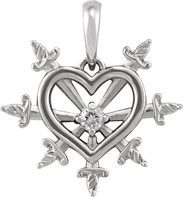 14K Gold Round Natural Diamond Heart & Daggers Necklace or Pendant - White Gold