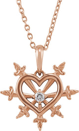 14K Gold Round Natural Diamond Heart & Daggers Necklace or Pendant - Rose Gold