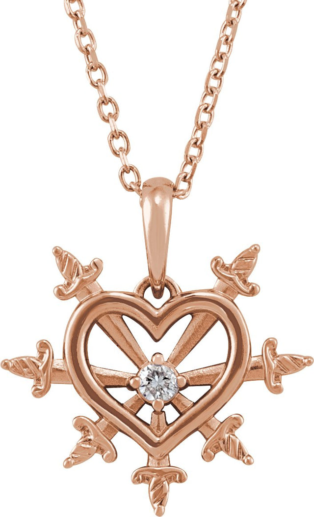 14K Gold Round Natural Diamond Heart & Daggers Necklace or Pendant - Rose Gold