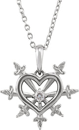 Platinum Round Natural Diamond Heart & Daggers Necklace or Pendant