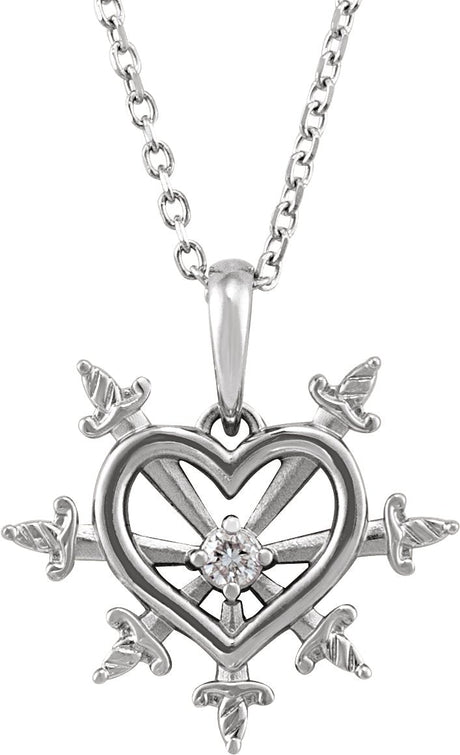 Platinum Round Natural Diamond Heart & Daggers Necklace or Pendant